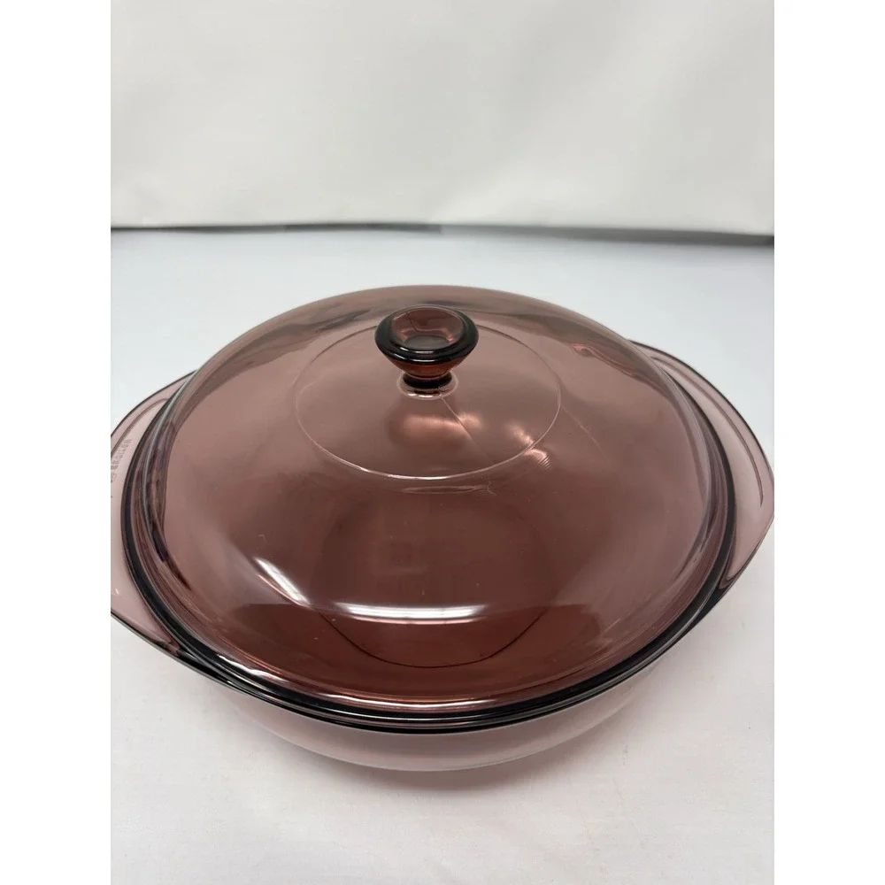 Vintage Cranberry Pyrex 024 2L Bowl with Handles and Lid Casserole Dish